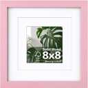Egofine 8x8 Picture Frame Made of Solid with Plexiglass, Display Pictures 4x4/6x6 with Mat or 8x8 Without Mat for Tabletop and Wall Mounting, Pink