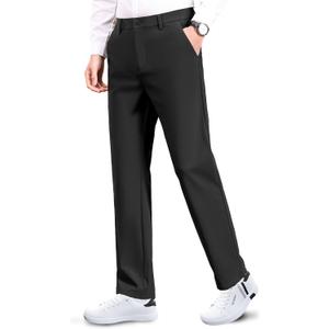 Safort Mens Golf Pants Dress Work Stretch Slim Slacks Classic Fit Comfy Straight Leg Casual Trousers with Pockets (Black)