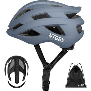 NTGBV Adult Bike Helmet for Men/Women with Helmet Bag 2Removable Moisture Liners Adjustable Dial Comfort Fit Lightweight Shockproof CPSC Safety Certified for Road/Urban-Commute/MTB Matte Gray M