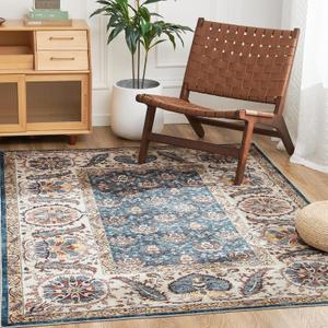 jinchan Area Rug 3x5 Washable Entryway Rug Vintage Floral Indoor Soft Retro Distressed Navy Brown Multi Carpet Country Boho Non Slip Bathroom Kitchen Living Room Bedroom Dining Room