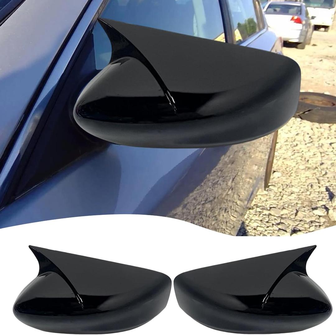 MUXEE 2PCS New Sports Rear Mirror Cover Caps for Nissan Altima 2013-2018 ABS Side Door Wing Mirror Cap Covers Exterior car Accessories -Bright Black（Without Turn Signal Cutout）
