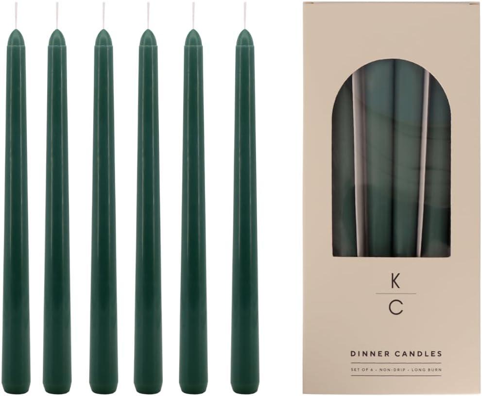 Tapered Dinner Candles - Soy & Paraffin Blend, Dinner Candles with Long-Lasting 7-Hour Burn for Stylish Homes - Candle in Curated Colors Ideal Gift for Hosts, Brides & Event Planners-Evergreen