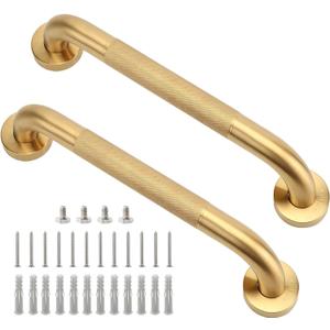 Shower Grab Bar, 2 Pack 12 Inch Gold Bathroom Grab Bar, 1.25" Diameter 304 Stainless Steel Anti-Slip Grab Bars for Bathtubs and Showers, Handicap Shower Grab Bar for Seniors Elderly