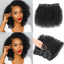 Kinky Curly Clip In Hair Extensions for Black Women Human Hair, Urbeauty 16 inch Curly Clip in Human Hair Extensions, 3C Afro Coily Hair Clip Ins for African American Black Women