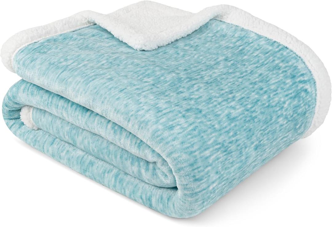 PAVILIA Melange Teal Blue Sherpa Blanket Throw Couch, Warm Soft Cozy Reversible Blanket Sofa Bed, Thick Plush Large Fleece Car Blanket, Decorative Home Room Decor Gifts Men Women, 50x60 Turquoise Aqua