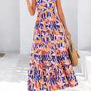 2025 Women's Summer Boho Floral Maxi Dress with Pockets - A-Line Smocked Tiered Ruffle Sleeveless Beach Sun Dress (Blue)