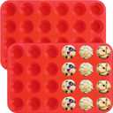 Sakolla 2 Pack Silicone Muffin Pan, Nonsticks 24 Cups Mini Cupcake Pans for Baking Muffin, Egg Bite, Cupcakes and Puddings (Red)