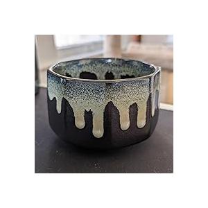 Traditional Japanese Matcha Tea Cup Bowl + Gift Box | Multicolor Black Ceramic Ceremonial Matcha Bowl | Handcrafted, Large Macha Drinking Glass | Authentic Mug Shape