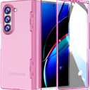 FABSPARK Case for Samsung Galaxy Z Fold 6 Built-in Screen Protector,Hinge Protection,Crystal Clear Transparent Anti-Yellow Slim Fit Acrylic Hard PC for Samsung Z Fold 6 Case,Clear Pink