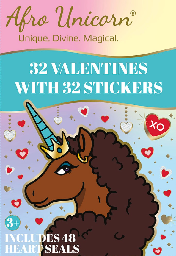Afro Unicorn® Valentine's Stickers 4pack