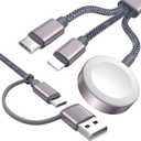 Travel Essentials,3 in 2 USB C Cable for Apple Watch Charger,iPhone Charger,Multi Charging Cable,Vacation RV Camping Essentials,Portable for iWatch Series 11-2/Ultra/SE & iPhone 17-12,Car,4FT (Grey)