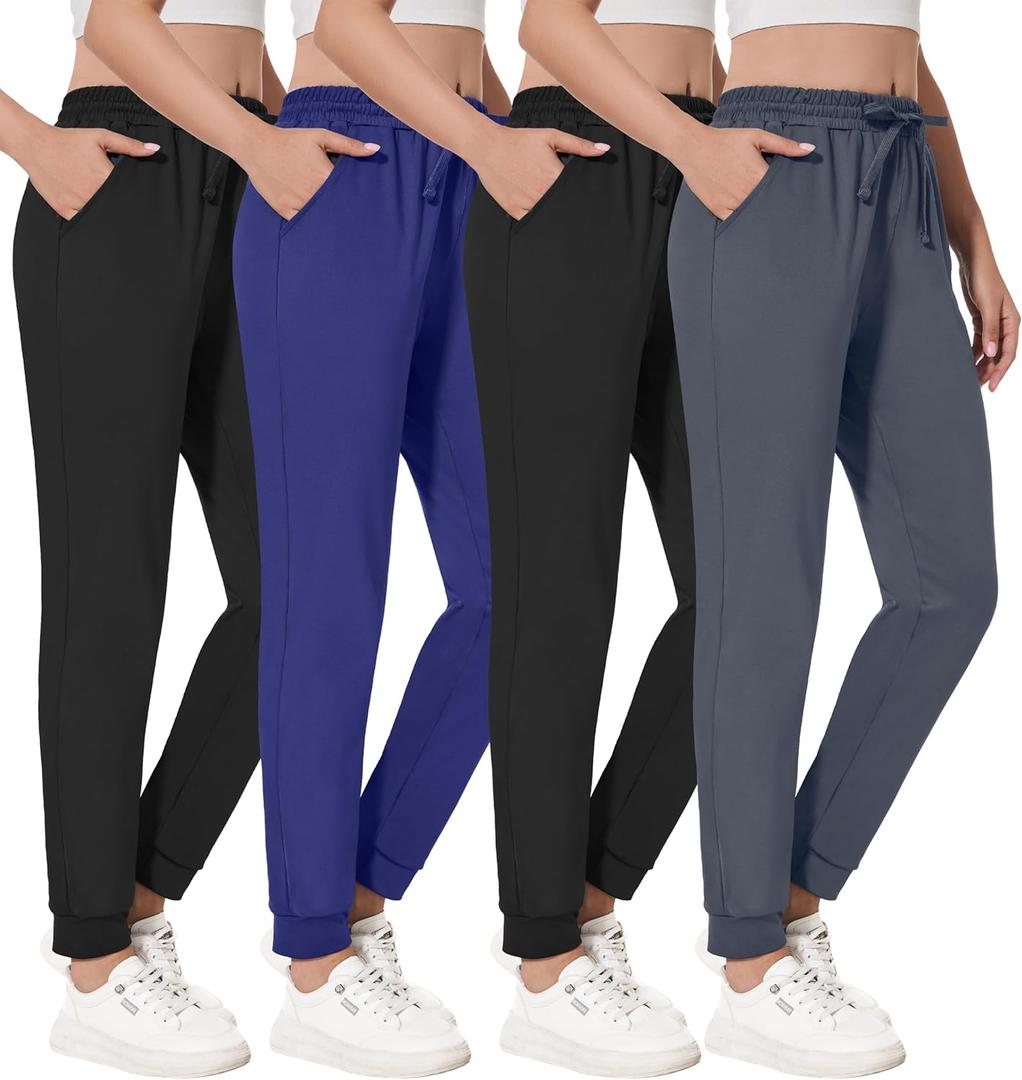 4 Pack Women's Joggers Sweatpants with Pockets Lightweight Quick Dry Yoga Pants for Lounge Gym Workout (Medium)