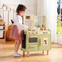 ROBUD Wooden Play Kitchen Set, Pretend Play Kitchen for Kids, Toy Kitchen with Microwave, Sink, Stove and Ice Maker, Toddlers Kitchen Playset Gift for Boys Girls, 3+ (Green)