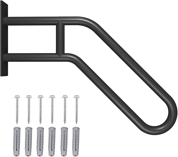 Hand Rails for Outdoor Steps Stair Railing Indoor Rail Metal Heavy Duty Non-Slip 1-3 Step Wall Mount Grab Bars U-Shape Safety Handle Garage Porch Courtyard Doorways (23")