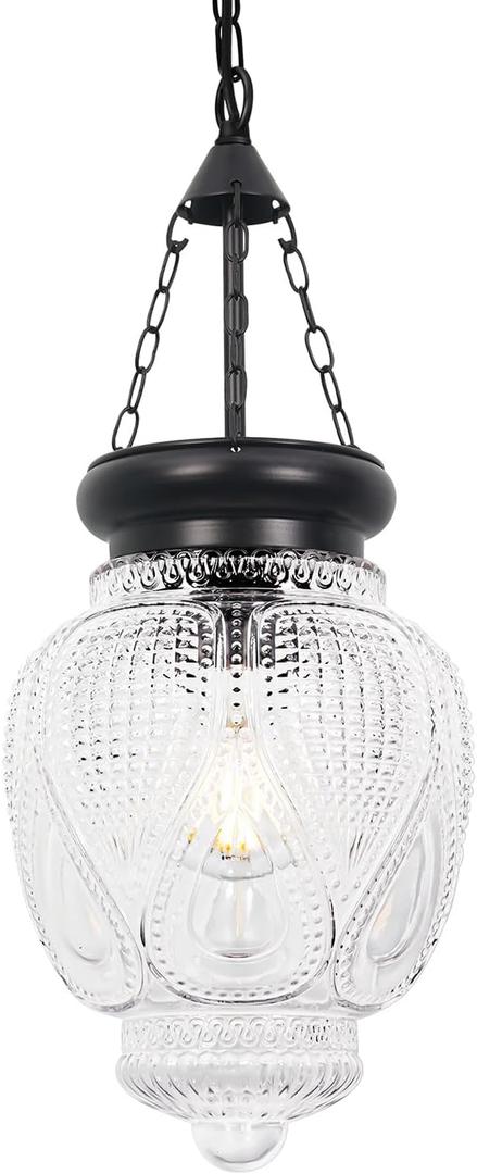 Vintage Pendant Lights Kitchen Island, Black Kitchen Pendant Lighting Over Island, Bathroom Pendant Light With 7.9" w*10.6" h Glass, Farmhouse Sink Light For Closet Pantry Entryway, Height Adjustable