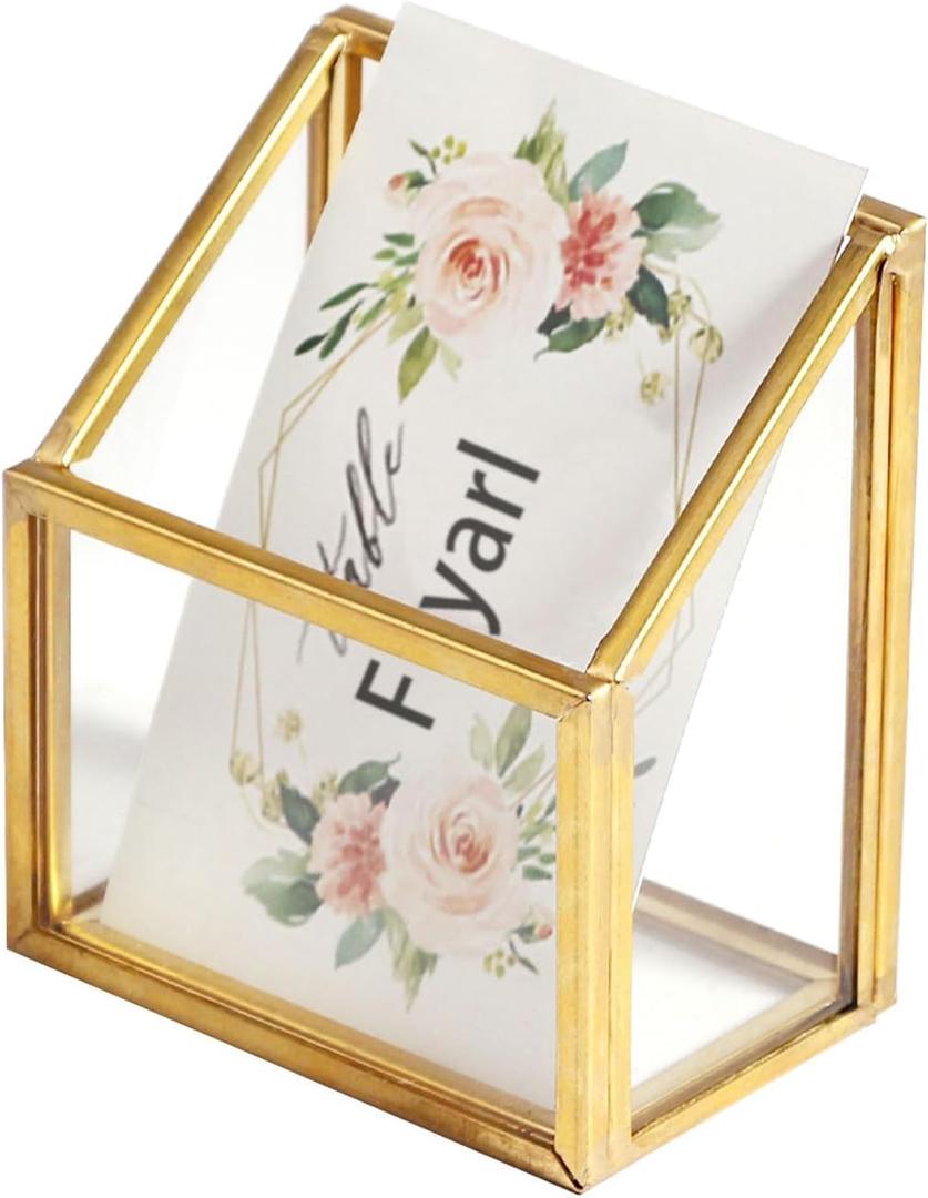 Feyarl Gold Glass Vertical Business Card Holder Business Card Display Stand Clear Name Card Organizer Storage for Office Meeting Desk Countertop