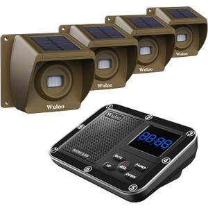 Solar Driveway Alarm Wireless Outside 1800ft Range, Outdoor Motion Sensor & Detector Driveway Alert System with Rechargeable Battery/Weatherproof/Mute Mode(1&4-Brown)
