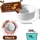 Cinf White 10 oz Set of 4 Souffle Dishes Ramekins Oven Microwave Safe Bowls Creme Brulee Sauce Cups for Baking Cooking Porcelain Individual Serving Size for Desserts