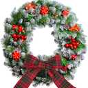 Christmas Wired Edge Plaid Ribbon 2.5 Inches Black and White Buffalo Wrapping Ribbon Gingham Ribbon for Christmas Tree Wreath Gift Wrapping, Crafts, and Decorations(Red with Green and Gold Line Plaid)