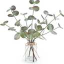 Fall Fake Eucalyptus Stems in Glass Vase with Faux Water 14" Fake Fall Plants with Artificial Eucalyptus Leaves Fall Decorations for Home Bathroom Desk Coffee Table Centerpiece Office Farmhouse Decor
