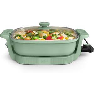 bella Make & Take Electric Skillet, Fits-anywhere kitchenware, EverGood Ceramic Coating, Adjustable Temperature & Dishwasher-Safe Tempered Glass Lid, Cast Aluminum Base, 1200 Watt, Seaglass