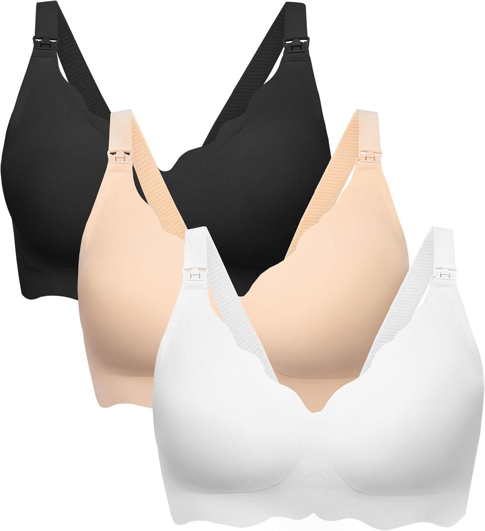 Angelhood Nursing Bras for Breastfeeding Ultra Comfort Seamless Maternity Bra Pack Wireless Pregnancy Bralette Bra Extender (XL)