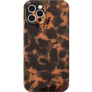 Abbery for iPhone 12 Pro Max Case Tortoise Shell Cheetah Leopard Print Cute Trendy Animal Pattern Design Flexible Soft TPU Protective Women Girls Grily Brown Shockproof Phone Cover