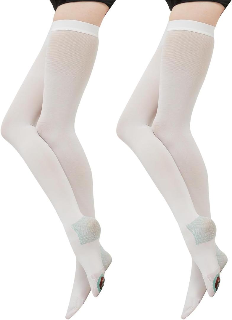 2 Pairs Thigh High Anti Embolism Compression Stockings for Women & Men, 15-20mmHg TED Hose Socks, Large