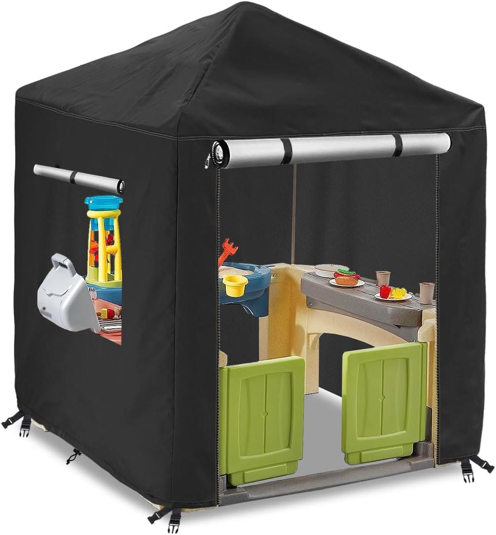 Outdoor Kids Playhouse Cover,600D Heavy Duty Waterproof Play House Covers,56" W x 56" D x 60" H,Suitable for All Around Playtime Patio with Canopy Playset -Black