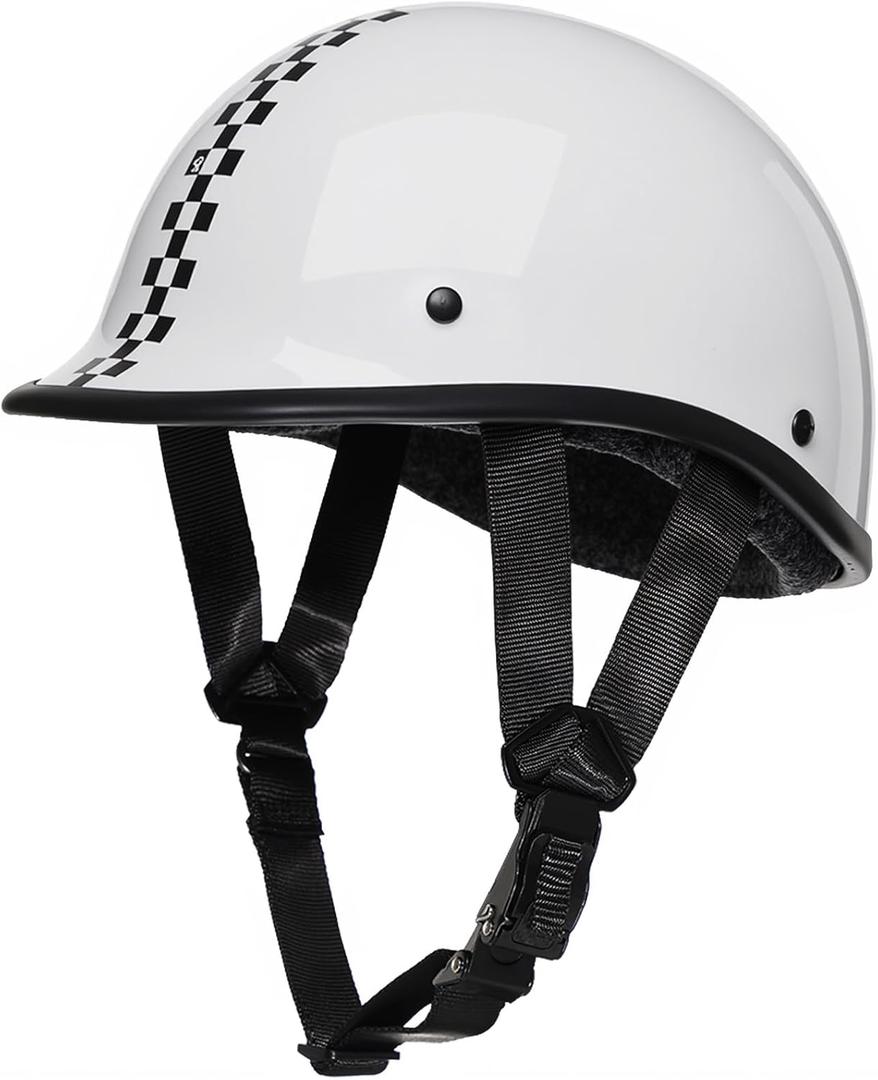 TRIANGLE German Style Motorcycle Half Helmet with Short Visor, DOT Approved Comfortable Skull Cap for Men & Women, Retro Open Face Motorbike Helmet for Cruiser Scooter Moped Street Bike