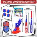 3-in-1 Kids T-Ball Set for Toddlers 3-5 with Fixed Tee Ball Stand, Baseball Launcher, Toss and Catch Ball Game - Outdoor Sports Toy Gift for Boys and Girls