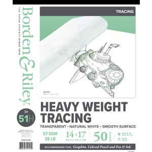 Borden & Riley 14" x 17" #51H Monroe Triple T Parchment Tracing/Heavy Paper Pad, 38 lb., 50 White Sheets, 1 Pad Each