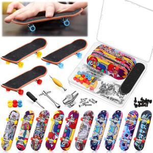 Civaner 10 Pack DIY Kids Finger Skateboard Set with Box and Replacement Accessories, Mini Collectible Fingerboard, Finger Toy Kit, School Gifts for Kids Children Finger Skater