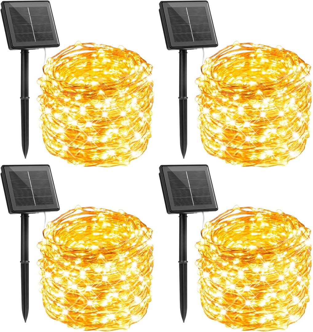 Minetom Solar String Lights, 4 Packs Total 132Ft 400 LED Solar Fairy Lights, Waterproof Solar Lights for Outside Patio Yard Tree Wedding Christmas, Warm White