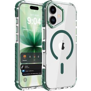 DEERLAMN Strong Magnetic Case for iPhone 17 6.3-Inch,[Compatible with Magsafe][Military Grade Drop Protection] Clear Slim Shockproof Protective Phone Cover-Transparent+Green