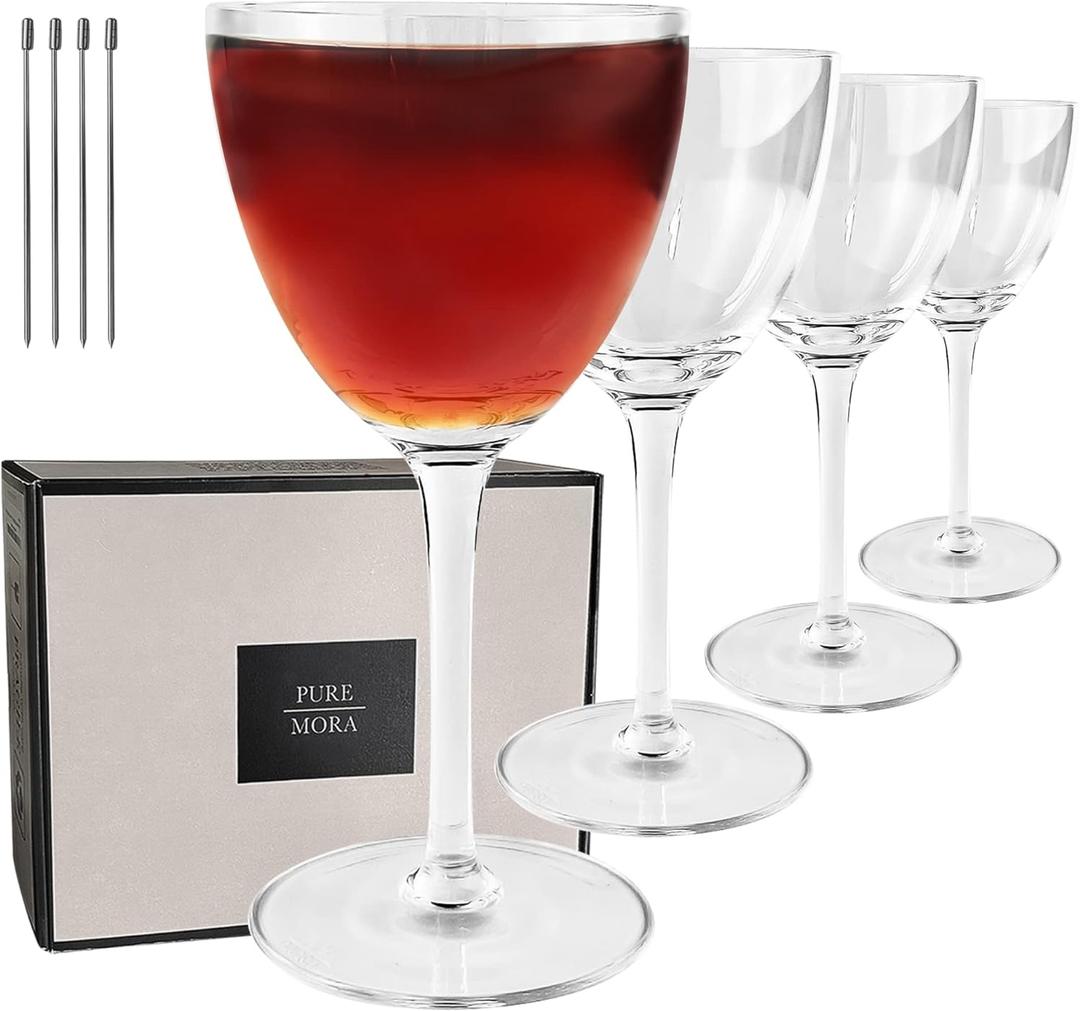 Nick and Nora Glasses, Set of 4-6oz - Smaller Cocktail Glass for Bijou, Old Pal, Aperitifs, Negroni, Vermouth, Wine, etc. Hand Blown Premium Crystal - Classic Bartender Mixology Glassware