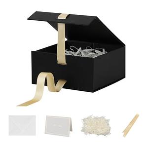 Skivra Black Gift Box with Ribbon - 12 Pack, Rectangle Collapsible Luxury Gift Box with Magnetic Lid Closure, Shredded Paper Filler & Card Skivra Black Gift Box with Ribbon - 12 Pack, Rectangle Collapsible Luxury Gift Box with Magnetic Lid Closure, Shredded Paper Filler & Card