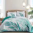 Quilt Set Queen Size Aqua Tropical Coastal Botanical Quilt Bedding Set, 3 Piece Lightweight Soft Microfiber Palms Tree Bedspreads Coverlet Set with 2 Pillowcases for All Season (Queen,96"x 90")