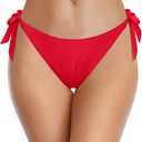 Tempt Me Women Side Tie Bikini Bottoms - String Swim Bottoms Low Rise Bathing Suit Bottoms Cheeky Coverage Swimwear 2025 (Small, Red)
