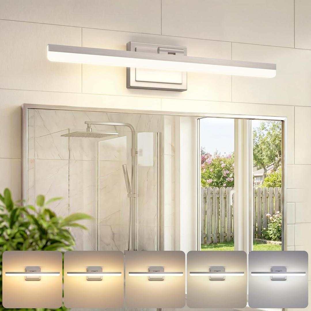 VOLISUN Modern Bathroom Vanity Light 24 inch, Rotatable, 24W Dimmable 5CCT Led Bathroom Light Fixture Over Mirror, Brushed Nickel Bar Vanity Light for Bathrooms Mirror Restroom-ETL Certificated