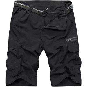 Jessie Kidden Mens Outdoor Casual Expandable Waist Lightweight Water Resistant Quick Dry Fishing Hiking Shorts (36, Black)
