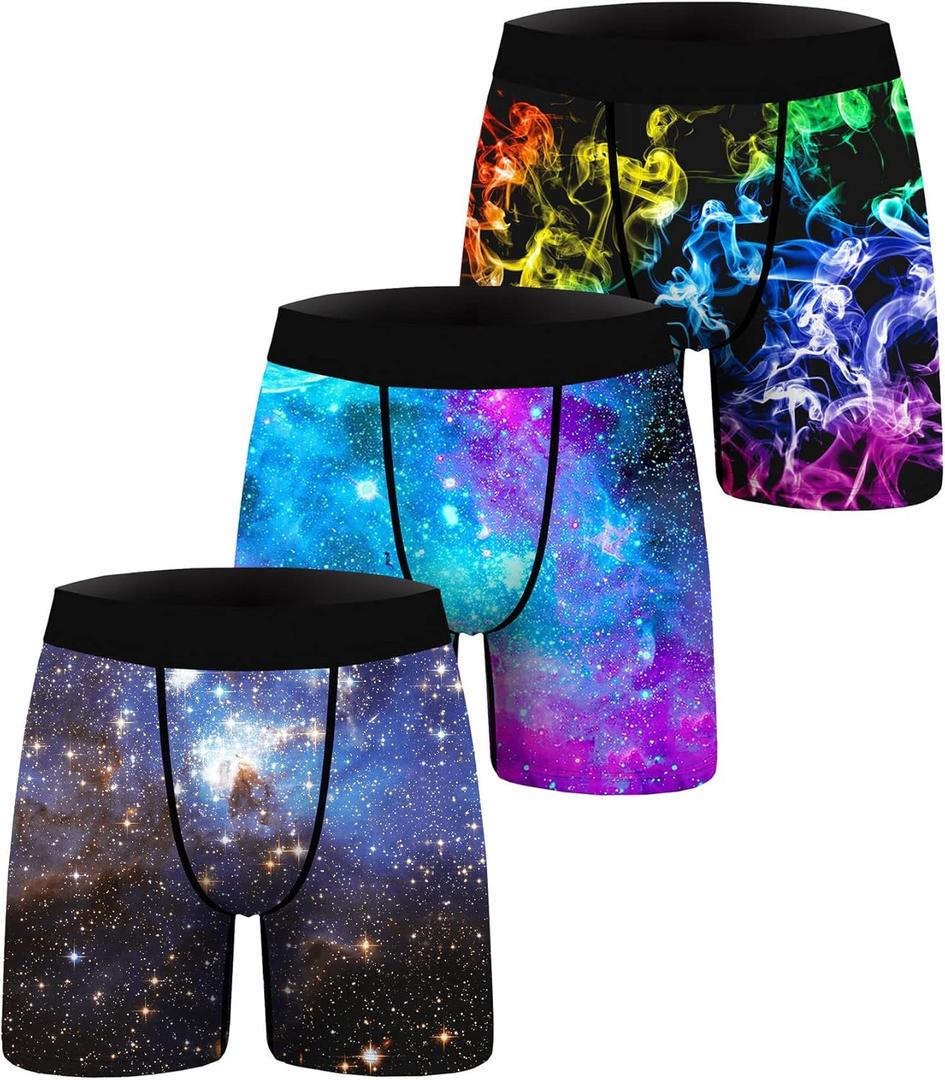 3 Pack Men's Novelty Boxer Briefs Funny Boxer Shorts Hilarious Gag Gifts Christmas Underwear for Men No Fly XL Color: 02-purple Star/Cyan Star/Color Smoke