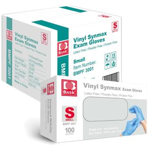INTCO Basic Medical Synmax Vinyl Exam Gloves,Disposable Gloves - Latex-Free & Powder-Free for Medical,Cleaning,Food Safe - Small, BMPF-3001(Case of 1000,Blue)
