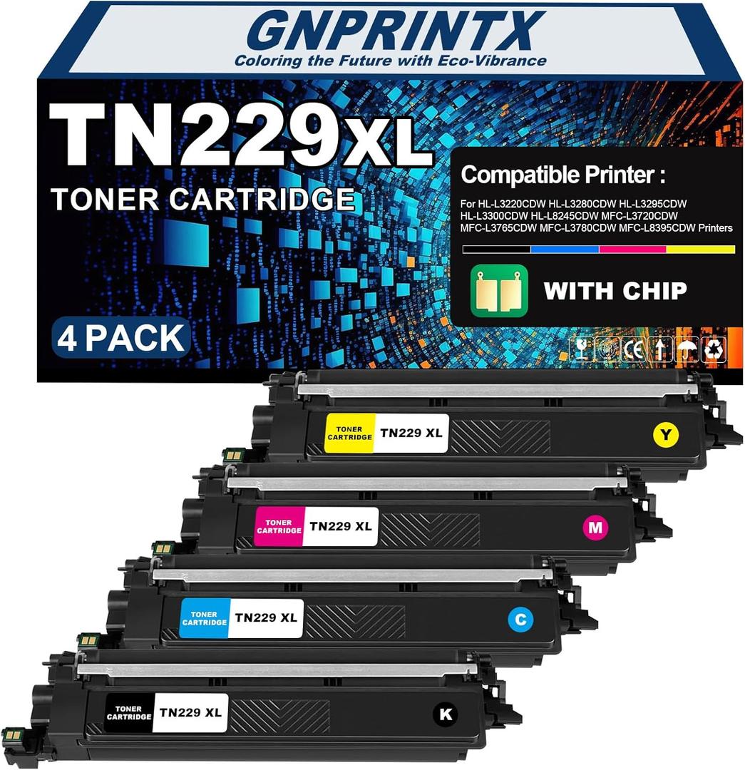 TN229XL Toner Cartridge Work with Brother MFC-L3720CDW MFC-L3780CDW HL-L3220CDW HL-L3280CDW HL-L3300CDW HL-L3295CDW HL-L8245CDW MFC-L8395CDW MFC-L3765CDW Laser Printers 4Pack, BCMY