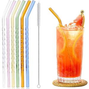 6-Pack Reusable Glass Straws Set, Clear Glass Drinking Straw, Cute Colorful Straws with Cleaning Brush, 8''x8MM