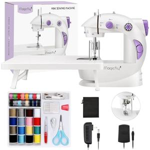 Magicfly Mini Sewing Machine with Extension Table, Dual Speed Portable Sewing Machine for Beginners with Light, Sewing Kit for Household Use, White