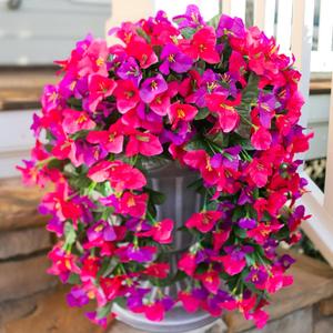 Bougainvillea Artificial Hanging Flowers Plants for Outdoors Decoration, 2pcs Fake Flowers Silk Bougainvillea Vines Realistic UV Resistant Faux Flowers for Outdoor Planters Porch Patio, Mix (Purple + Hot Pink)