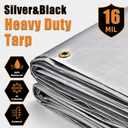12x20FT Waterproof Tarp, Yumatum 16 Mil Heavy Duty Tarps with Reinforced Edges/Brass Grommets, 100% UV Blocking/Tear Resistant Poly Tarp for Camping, Patio, Tent, Boat(Silver/Black)