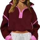 LAMISSCHE Half Zip Sweatshirt Women Oversized Sherpa Jacket V Neck Fleece Pullover Hoodie with Pockets (Small, Burgundy)