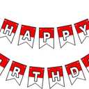 VitalCozy Red and White Cartoon Birthday Banner Cute Anime Theme Birthday Decorations Paper Banner for Party Hanging Bunting Decor